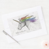 Handgezeichnetes magisches Einhorn. Glaube an Wund Rechteckiger Aufkleber (Umschlag)