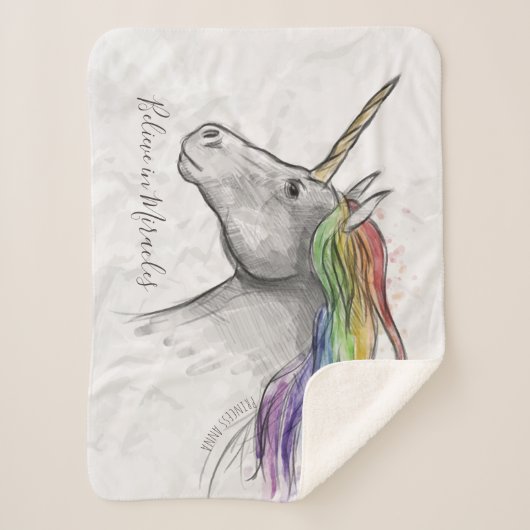 Handgezeichnetes magisches Einhorn. Glaube an Wund Sherpadecke (Vorderseite)