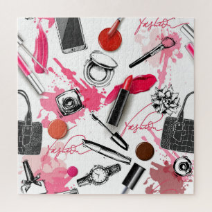Handgezeichnetes Make-up, vintagegrafisches Muster Puzzle