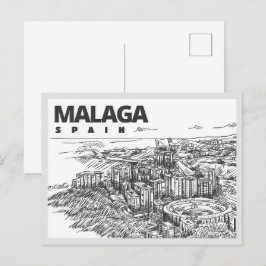 Handgezeichnetes Malaga Spanien Wahrzeichen Postkarte