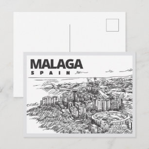 Handgezeichnetes Malaga Spanien Wahrzeichen Postkarte