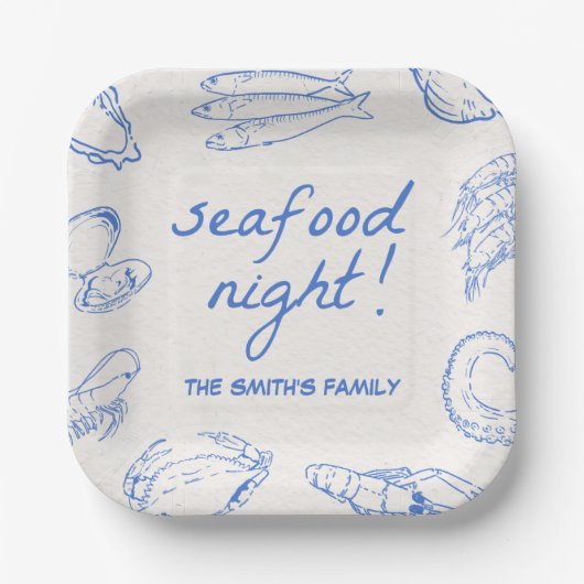 Handgezeichnetes Meeresfrüchte Night Party Pappteller (Vorderseite)