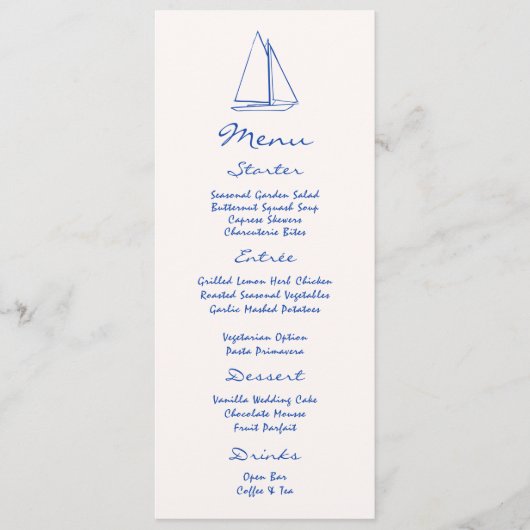 Handgezeichnetes Menü für Nautische Hochzeiten Programm (Vorderseite)