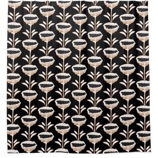 Handgezeichnetes, modernes Mohndesign Schwarzes Go Duschvorhang (Vorderseite)