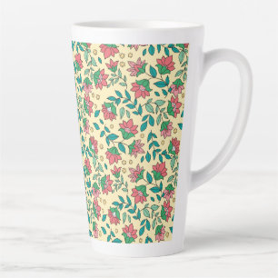 Handgezeichnetes Muster aus gepressten Blumen und Milchtasse
