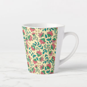 Handgezeichnetes Muster aus gepressten Blumen und  Milchtasse