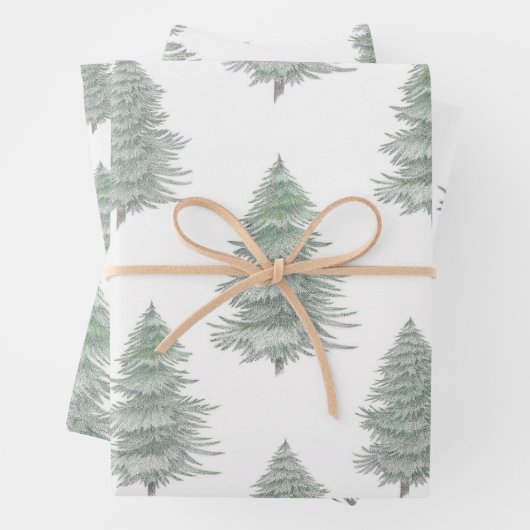 Handgezeichnetes Muster des Evergreen Tree Geschenkpapier Set (Beispiel)