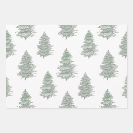 Handgezeichnetes Muster des Evergreen Tree Geschenkpapier Set (Vorderseite)