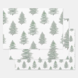 Handgezeichnetes Muster des Evergreen Tree Geschenkpapier Set