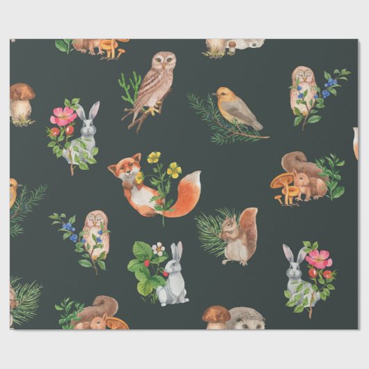 Handgezeichnetes nahtloses Muster mit Aquarellwald Geschenkpapier (Flach)