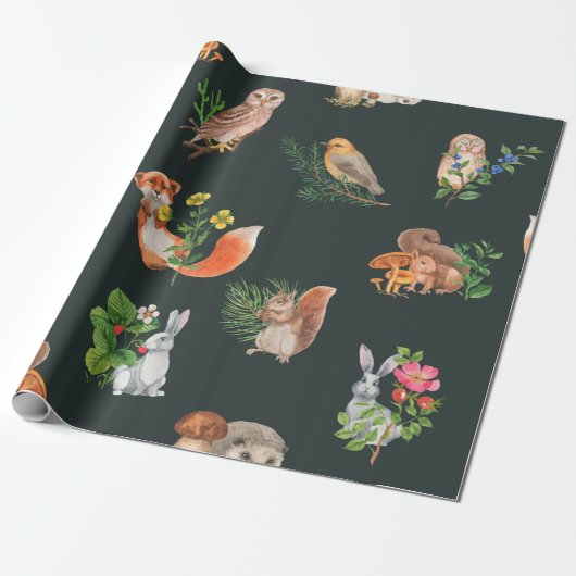 Handgezeichnetes nahtloses Muster mit Aquarellwald Geschenkpapier (Ungerollt)