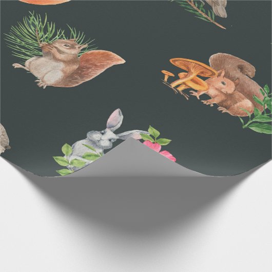 Handgezeichnetes nahtloses Muster mit Aquarellwald Geschenkpapier (Ecke)