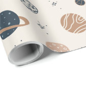 Handgezeichnetes Nahtloses Muster mit Planeten Geschenkpapier (Rolleneckpunkt)