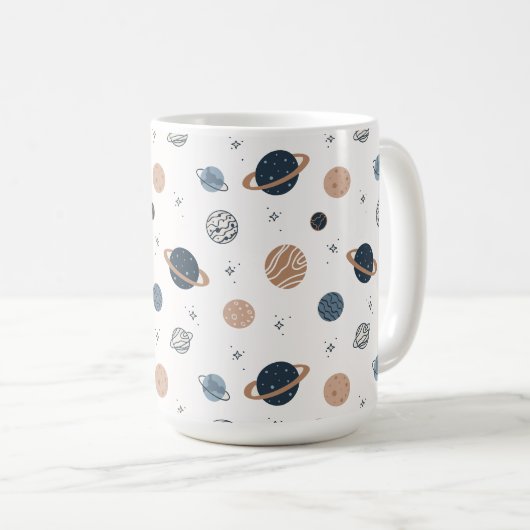 Handgezeichnetes Nahtloses Muster mit Planeten Kaffeetasse (VorderseiteRechts)
