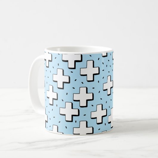 handgezeichnetes, nahtloses Muster mit Pluszeichen Kaffeetasse (Vorderseite Links)