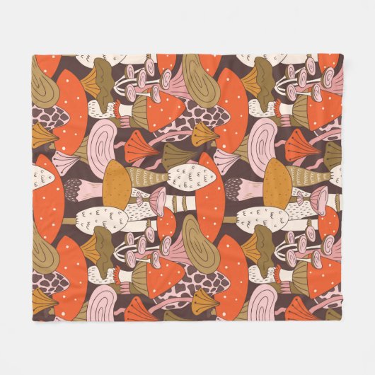 Handgezeichnetes, nahtloses Muster von Pilzen und  Fleecedecke (Vorderseite (Horizontal))