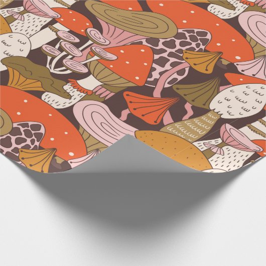 Handgezeichnetes, nahtloses Muster von Pilzen und  Geschenkpapier (Ecke)