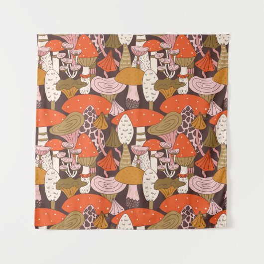 Handgezeichnetes, nahtloses Muster von Pilzen und Wandteppich (Vorderseite)