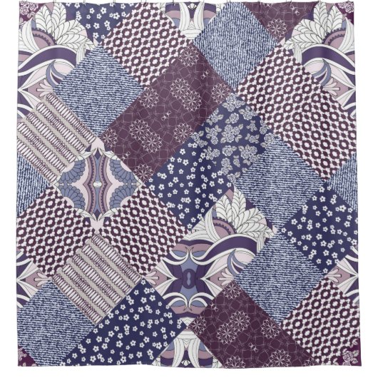 Handgezeichnetes, nahtloses Patchwork-Muster. Vint Duschvorhang (Vorderseite)