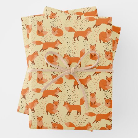 Handgezeichnetes Niedliches Red Fox Muster Geschen Geschenkpapier Set (Beispiel)