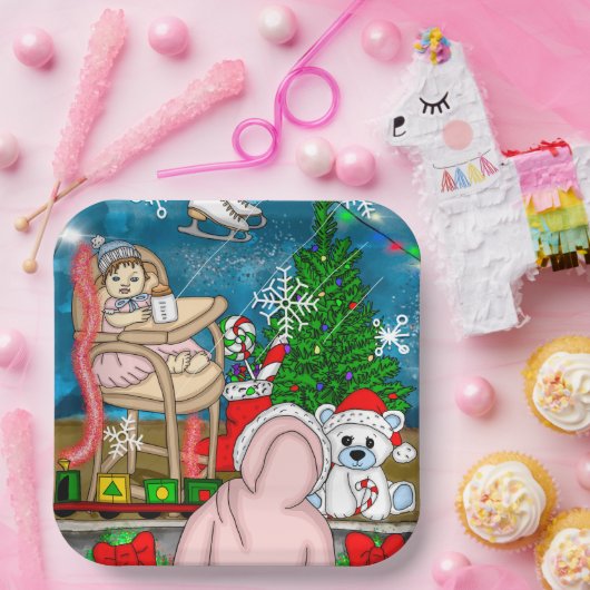 Handgezeichnetes Nostalgisches Weihnachtsfenster Pappteller (Party)