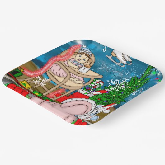 Handgezeichnetes Nostalgisches Weihnachtsfenster Pappteller (Gewinkelt)