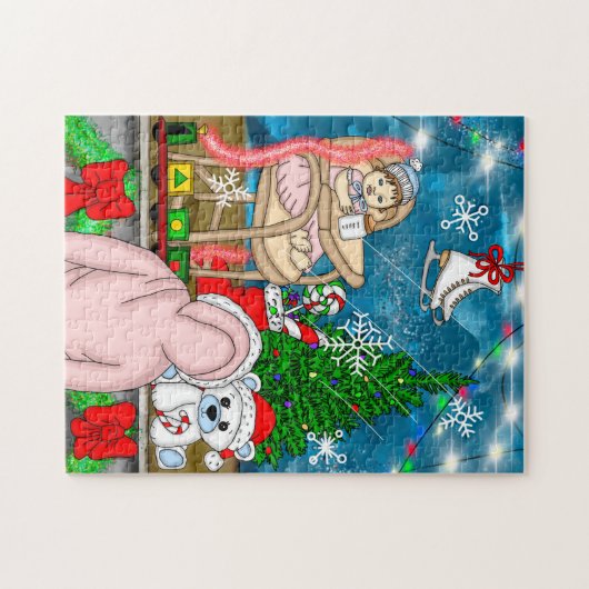 Handgezeichnetes Nostalgisches Weihnachtsfenster Puzzle (Horizontal)