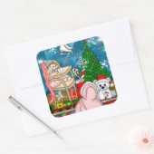 Handgezeichnetes Nostalgisches Weihnachtsfenster Quadratischer Aufkleber (Umschlag)