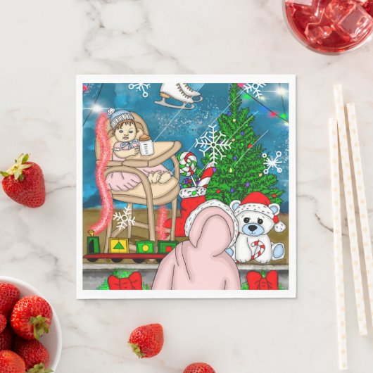 Handgezeichnetes Nostalgisches Weihnachtsfenster Serviette (Beispiel)