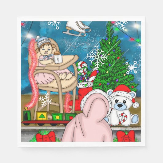 Handgezeichnetes Nostalgisches Weihnachtsfenster Serviette (Vorderseite)