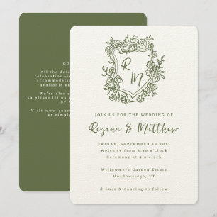 Handgezeichnetes Olive-Wappen Monogram All-in-one  Einladung