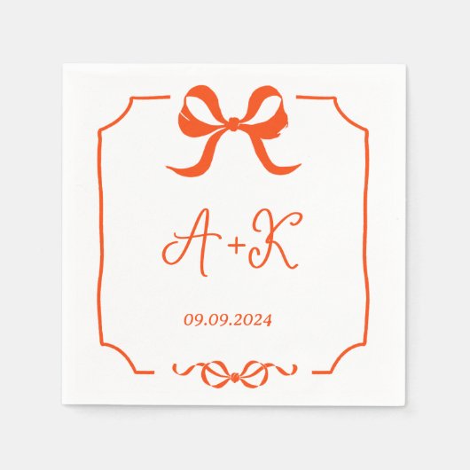 Handgezeichnetes Orange-Hochzeitmonogramm Serviette (Vorderseite)