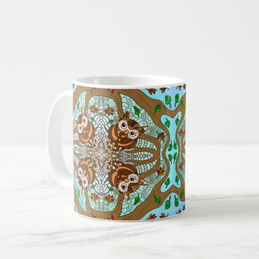 Handgezeichnetes Owl Mandala Artwork Kaffeetasse (Vorderseite Links)