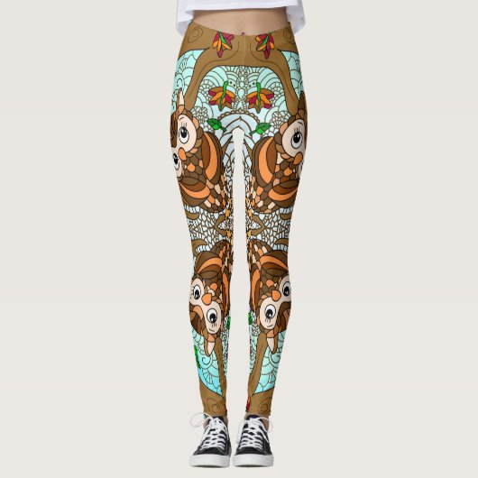 Handgezeichnetes Owl Mandala Artwork Leggings (Vorderseite)