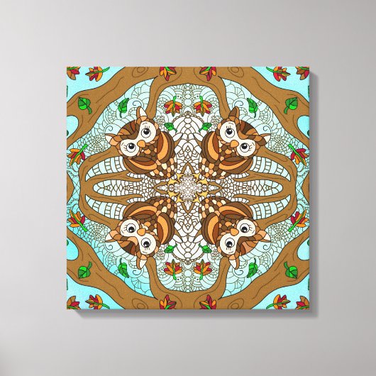 Handgezeichnetes Owl Mandala Artwork Leinwanddruck (Vorderseite)