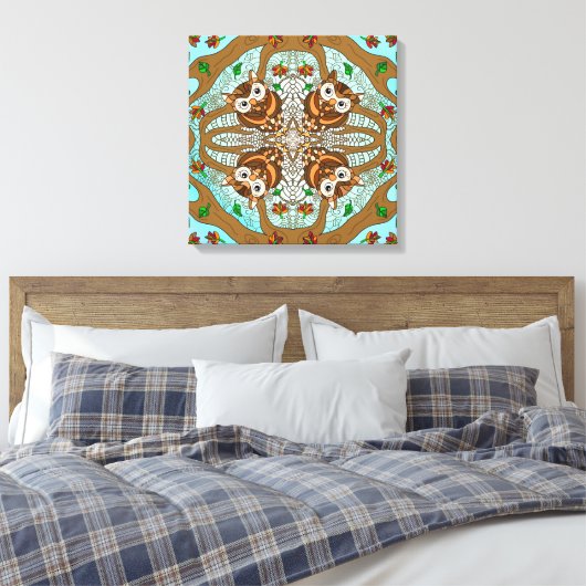 Handgezeichnetes Owl Mandala Artwork Leinwanddruck (Insitu (Schlafzimmer))