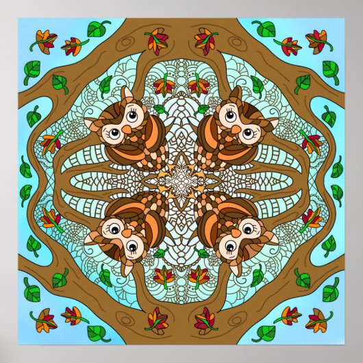 Handgezeichnetes Owl Mandala Artwork Poster (Vorne)