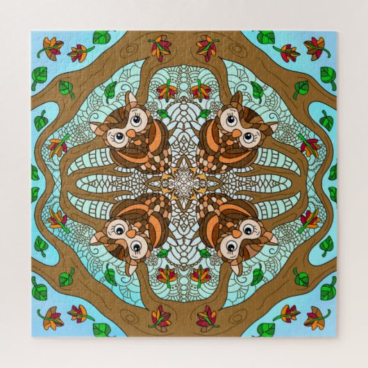 Handgezeichnetes Owl Mandala Artwork Puzzle (Vertikal)