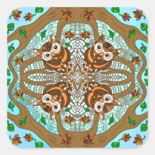 Handgezeichnetes Owl Mandala Artwork Quadratischer Aufkleber