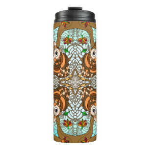 Handgezeichnetes Owl Mandala Artwork Thermosbecher