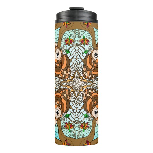 Handgezeichnetes Owl Mandala Artwork Thermosbecher (Vorderseite)