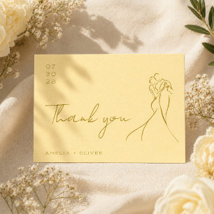 Handgezeichnetes Paar Buttergelbe Moderne Hochzeit Dankeskarte