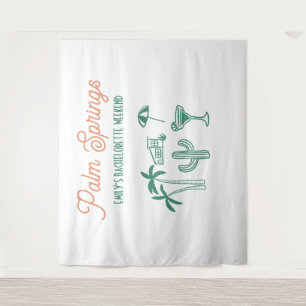 Handgezeichnetes Palm Springs Rosa Junggesellinnen Wandteppich