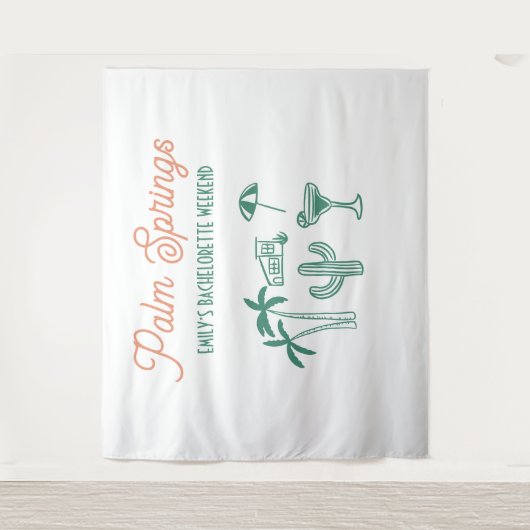 Handgezeichnetes Palm Springs Rosa Junggesellinnen Wandteppich (Vorderseite)
