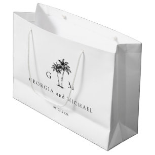 Handgezeichnetes Palmenbaum-Monogramm Zielhochzeit Große Geschenktüte