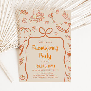 Handgezeichnetes Party "Friendsgiving Fall Ernteda Einladung