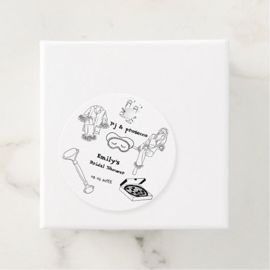 Handgezeichnetes PJ und Brautparty Prosecco Geschenkanhänger (Beispiel)