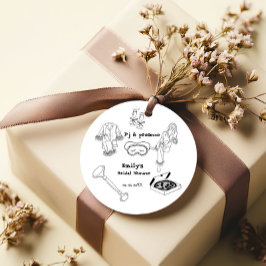 Handgezeichnetes PJ und Brautparty Prosecco Geschenkanhänger