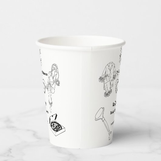 Handgezeichnetes PJ und Brautparty Prosecco Pappbecher (Rechts)