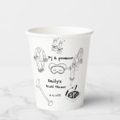 Handgezeichnetes PJ und Brautparty Prosecco Pappbecher (Vorderseite)